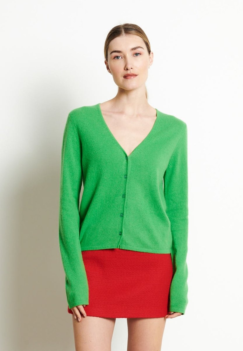 Cardigan col V cachemire vert pomme femme - LILLY 7B-0